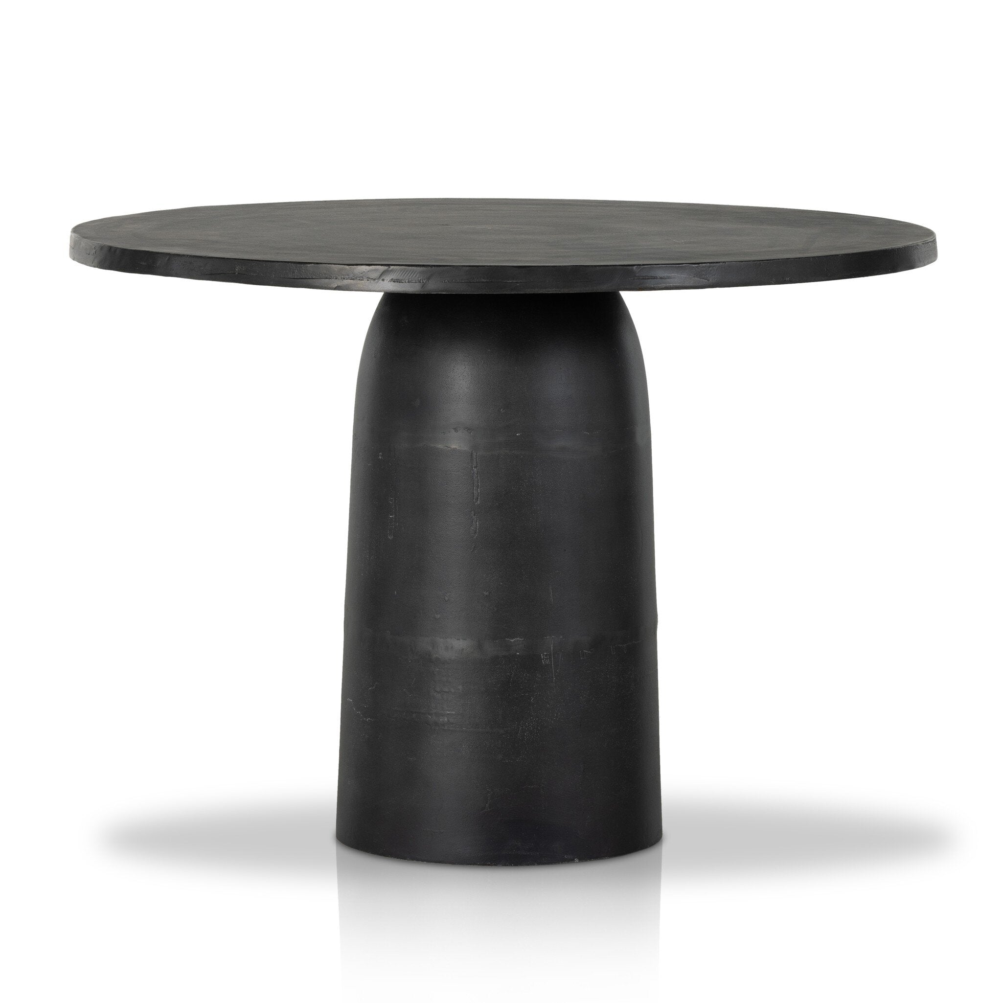 Contemporary Modern 42 inch Basil Cast Aluminum Outdoor Dining Table Round Front on White Background 