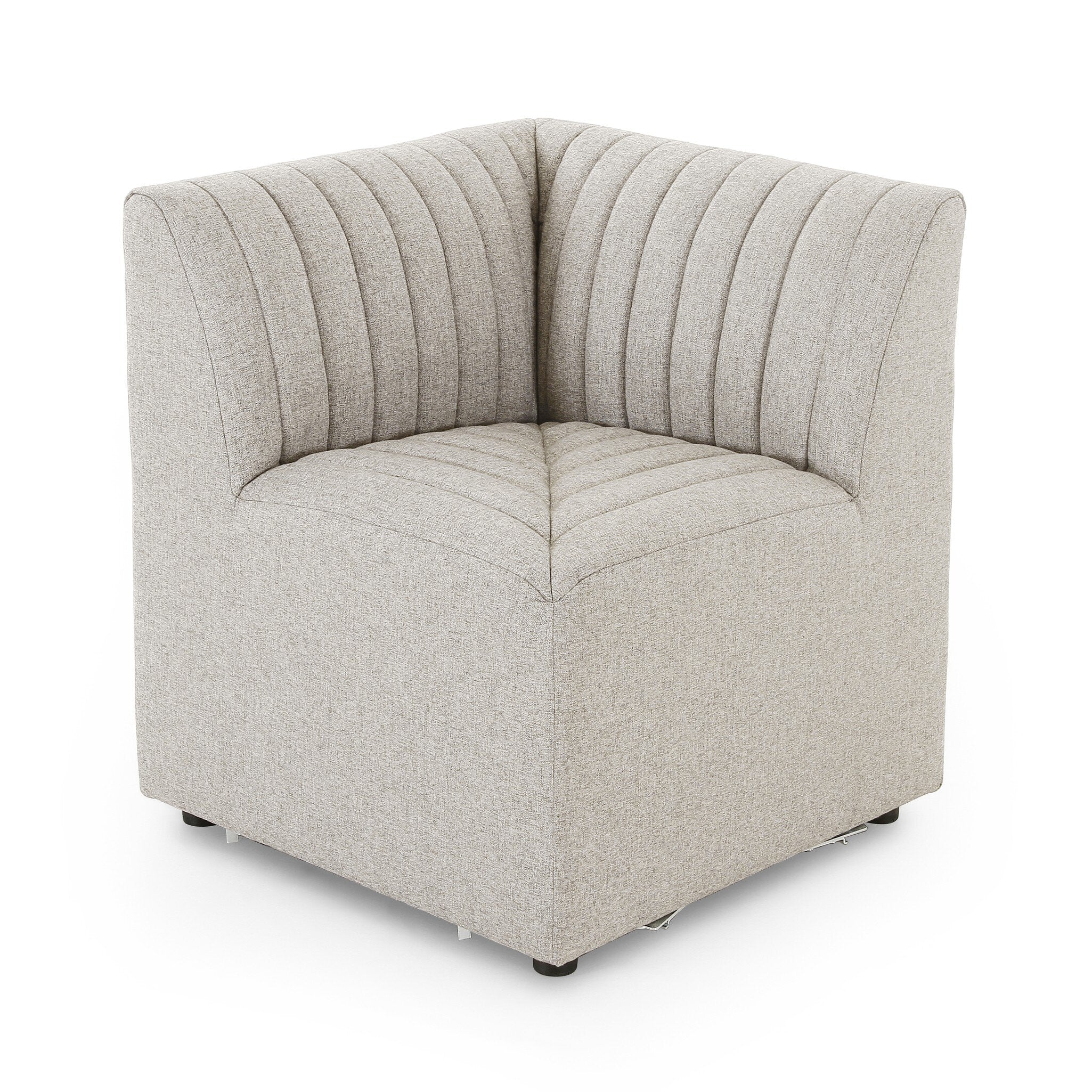 Corner piece Center Custom Augustine dining banquette in Orly Natural neutral performance fabric with high-back tufted detailing and wood base.