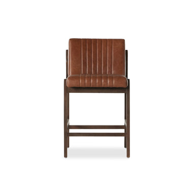 Counter Stool upholstered Sonoma Chestnut top-grain leather with vertical channeling and beech wood frame