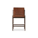 Alice counter stool with brown upholstered back and seat, vertical channel stitching, wood frame