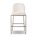Light upholstered bar stool with curved backrest and padded seat; metal legs with cross brace