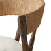 Bar stool back corner with woven panel and dark wood armrest side post