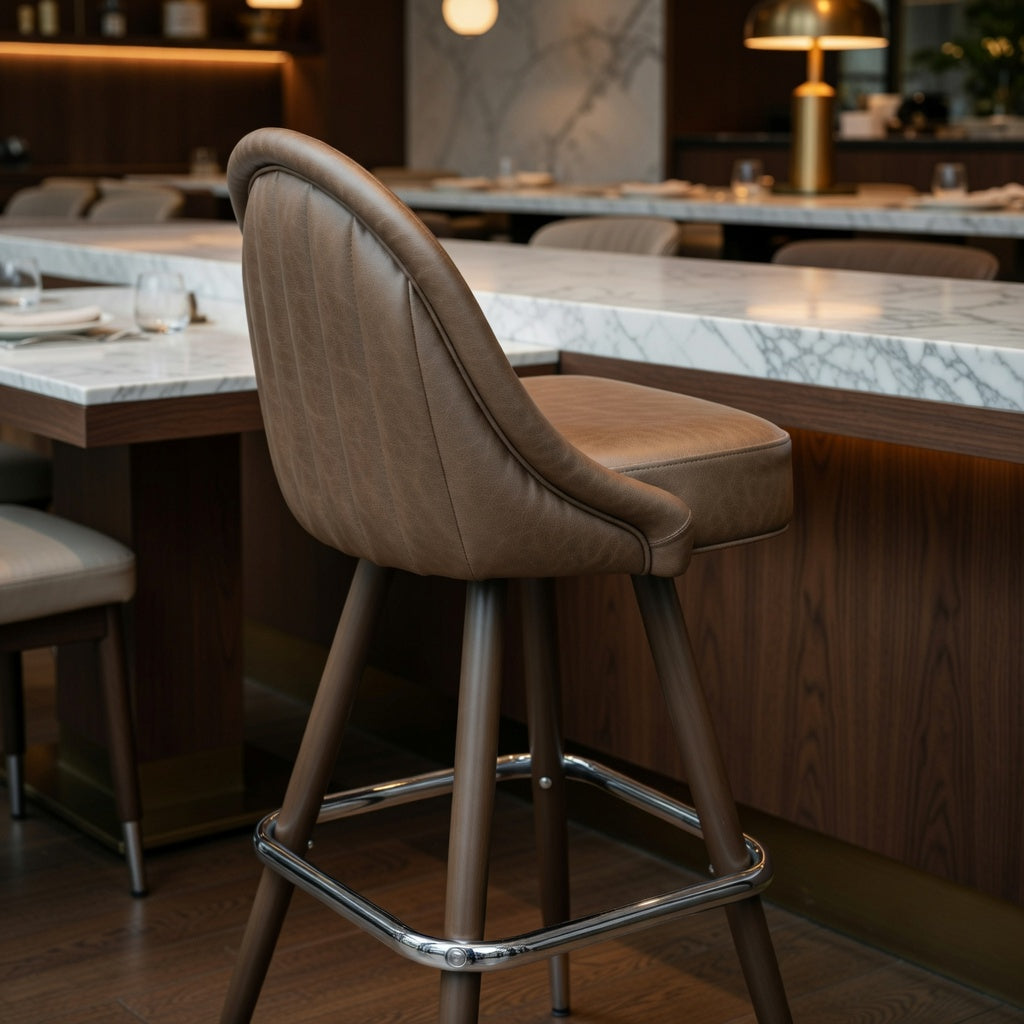 Curved Signature bar stool showcasing an organic silhouette and clean architectural lines for modern hospitality use