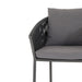 Cushion detail Porto Outdoor Bar Stool with a natural teak frame and weather-resistant grey rope-weave backrest