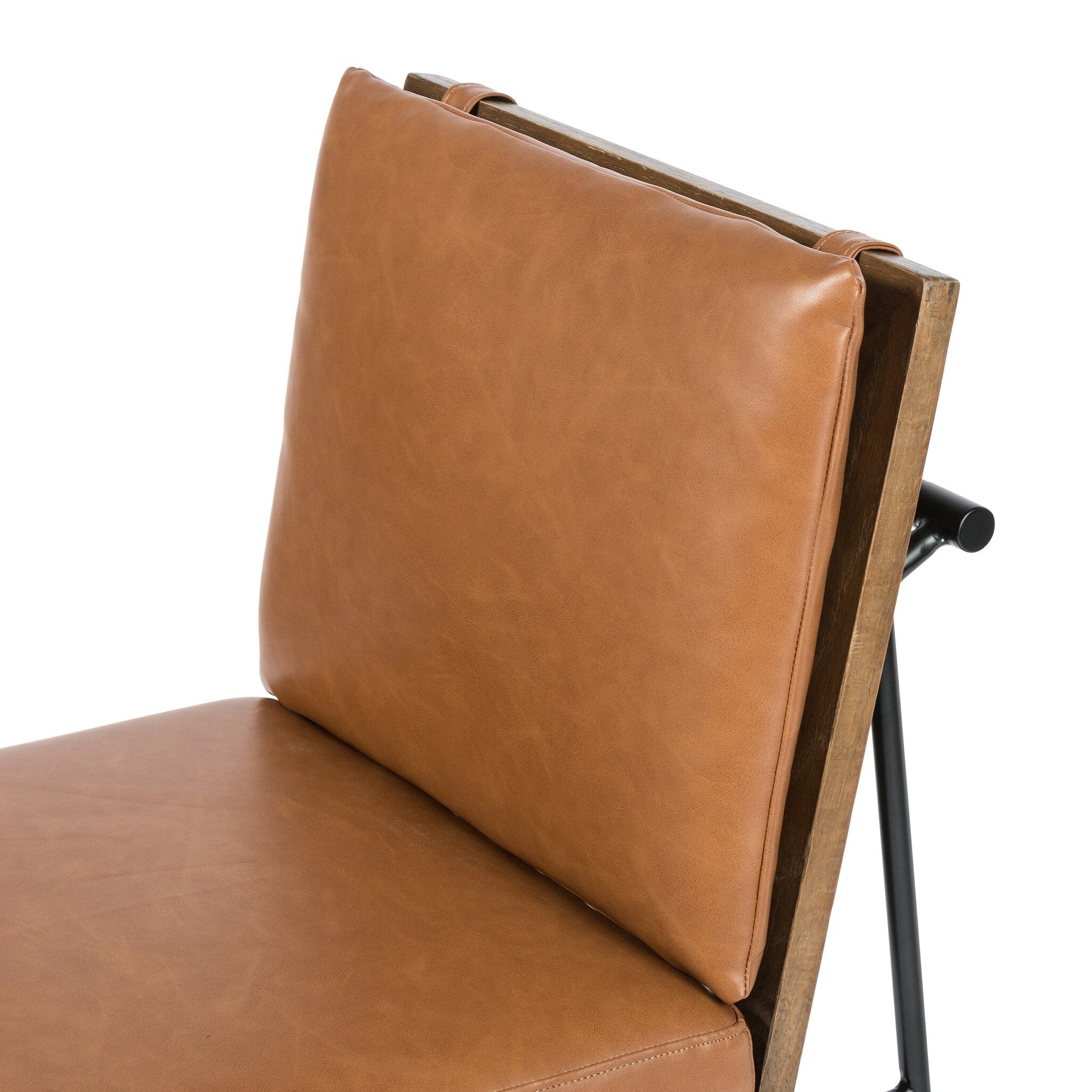 Cushion detail Crete Dining Chair with amber oak ladderback, black iron frame, and Sierra Butterscotch seat