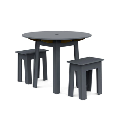 Grey durable all-weather HDPE material on the eco-friendly Fresh Air Outdoor Round Table with Matching Stools