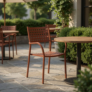 Zurich arm chair in terracotta with perforated seat and back, curved armrests