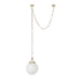 Pendant light with a white glass shade and gold metal chain on a white background