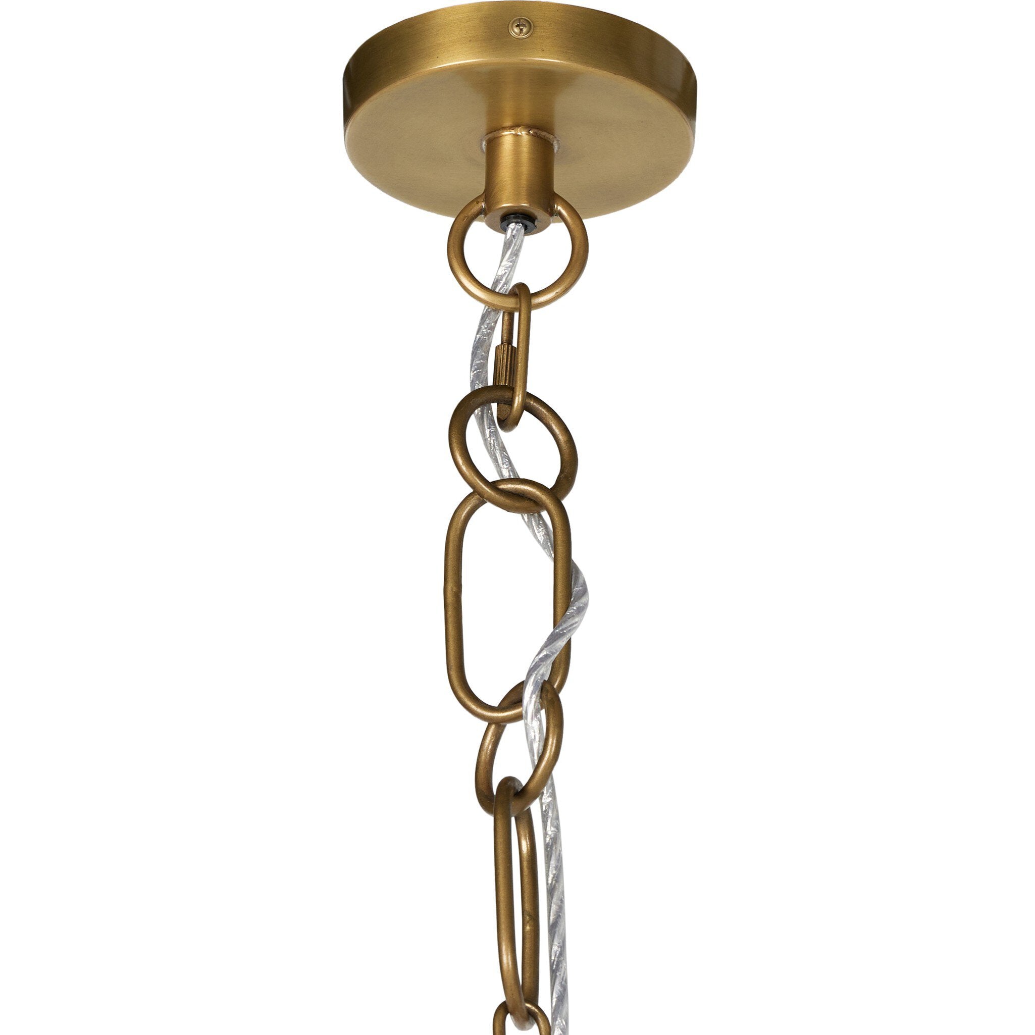 Brass ceiling light fixture with chain Evelie soft modern pendant light with hand-blown white glass globe and antique fixture for dining room or entryway on a white background