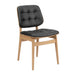Sutton side chair with black button-tufted upholstery and light natural wood frame