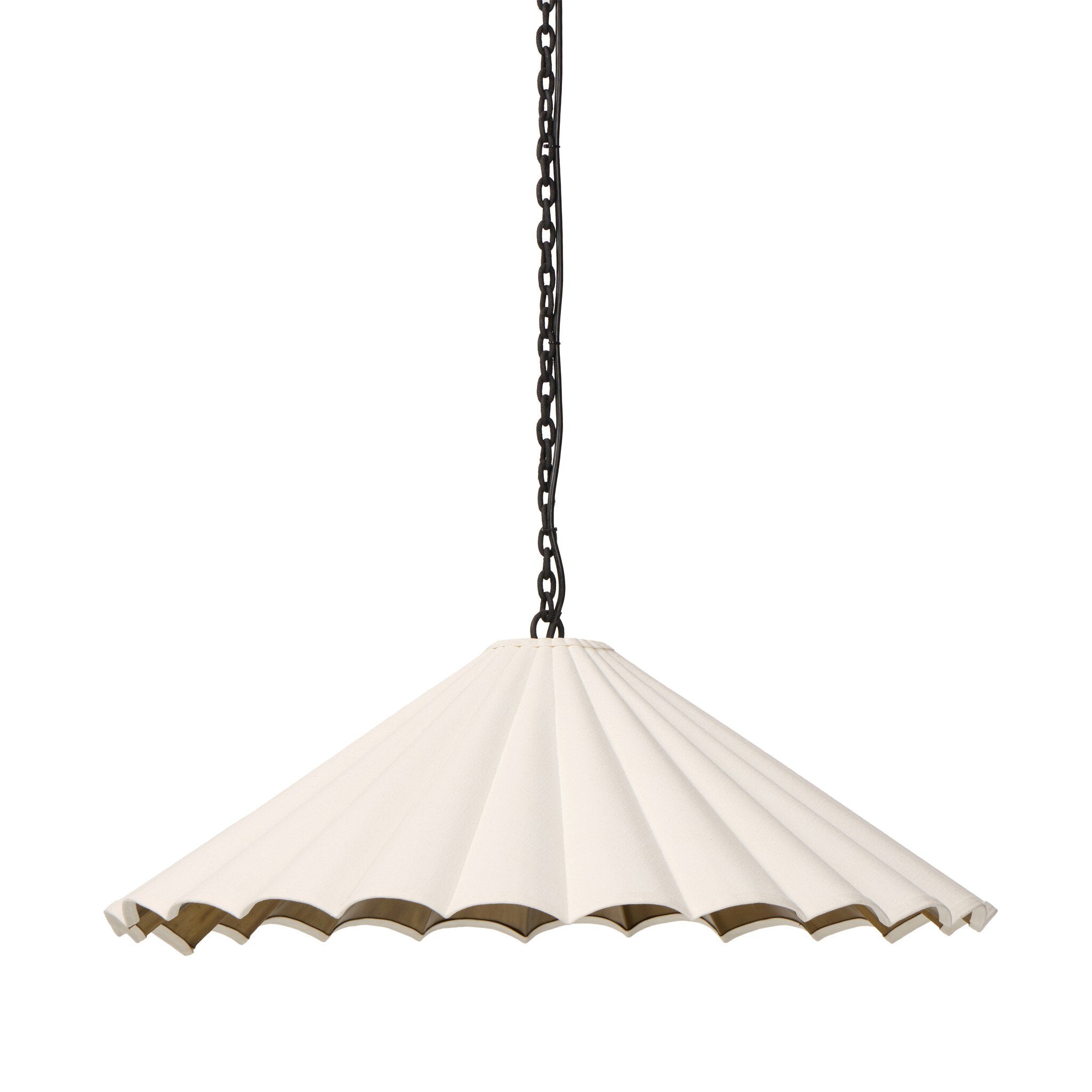 Fiorella 34-inch scalloped cream canvas pendant light with antiqued brass interior 