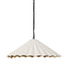 White scalloped-edge pendant light with black chain on a white background