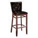 Front Facing Fudge Brown Court Drake Wood Bar Stool with a rectangular upholstered backrest, padded seat, and a dark wood frame with a footrest