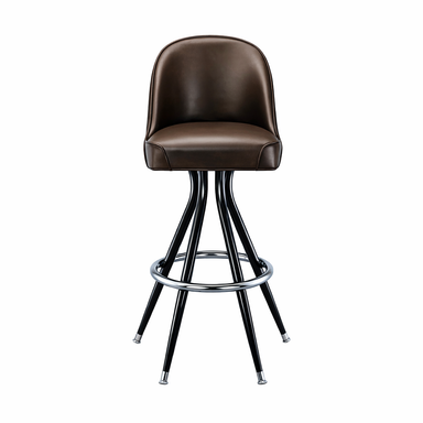 Front Fudge Brown Elise Bar Stool by Social Design Supply Co: A modern minimalist hospitality bar stool with soft upholstery and a clean silhouette for boutique and commercial restaurant interiors