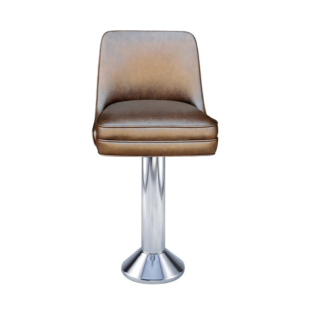 Front Porcini Marsley Bolted Stool by Social Design Supply Co: A commercial-grade floor-mounted bar stool with a contoured upholstered seat and high-durability finish for hospitality bars