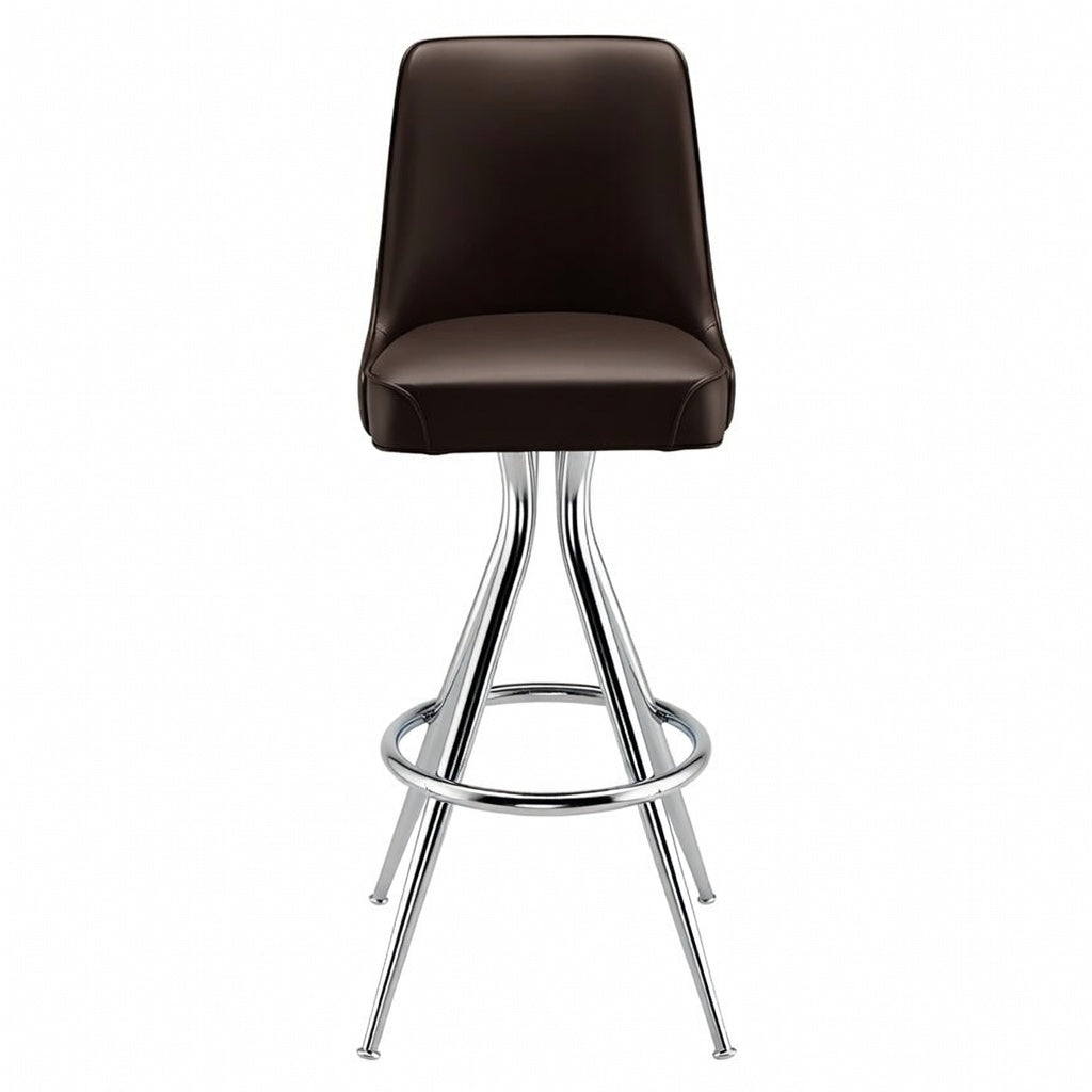 Front view Fudge Brown Modern Camden bucket swivel bar stool featuring a smooth scooped seat and a clean minimalist metal frame for ergonomic comfort