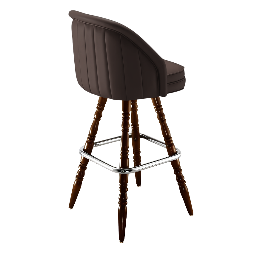 Fudge Brown Channeled King bar stool featuring pronounced vertical channeling and a deeply padded upholstered seat with a sturdy wood frame