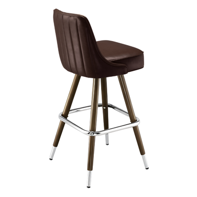 Fudge Brown Delano channel bar stool featuring vertical channel stitching and a clean-lined upholstered seat with a sturdy wood metal frame