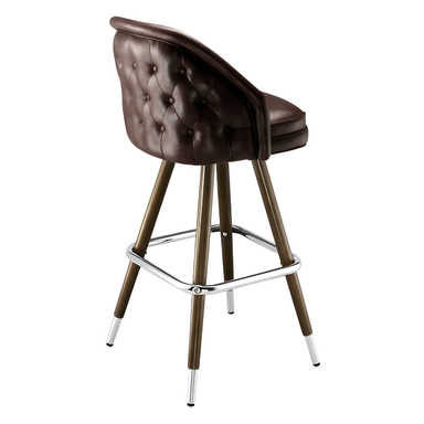 Fudge Brown Kingsley Tufted bar stool featuring deep button tufting and a generous plush upholstered seat with a sturdy wood metal frame
