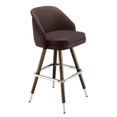 Fudge Brown Kingston bar stool featuring a plush upholstered seat and a generous timeless silhouette with a sturdy wood metal frame