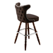 Fudge Brown Prescott Cowboy bar stool featuring classic button tufting and a 90-degree auto-return wood swivel base with performance upholstery