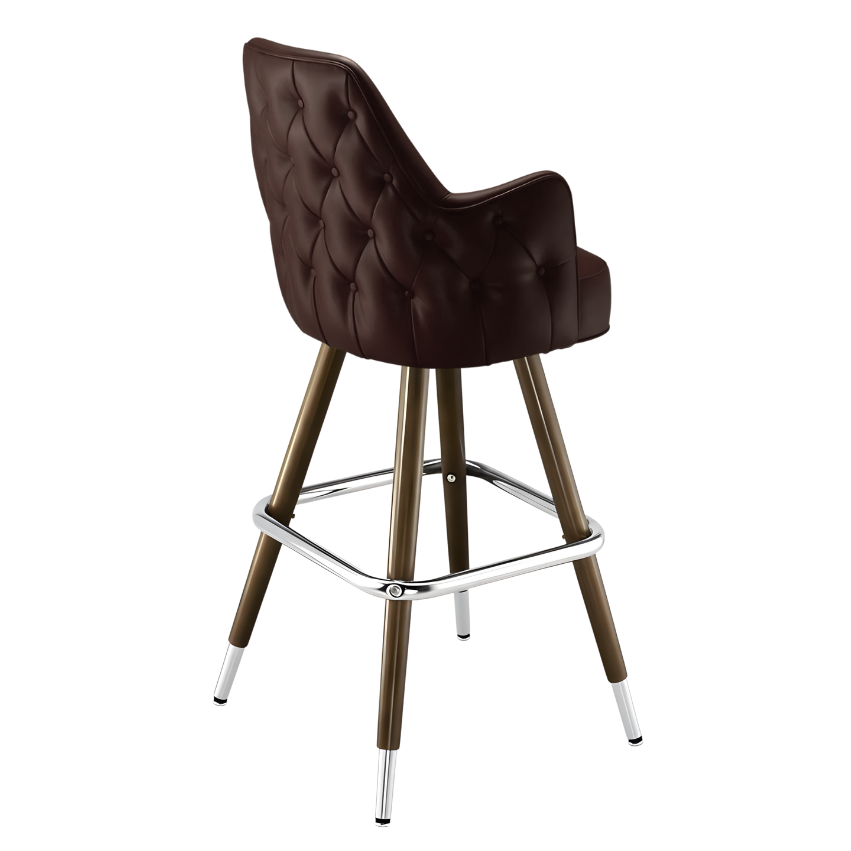 Fudge Brown Regale Tufted bar stool featuring classic diamond button tufting and a structured clean-edge upholstered seat with a sturdy wood metal frame