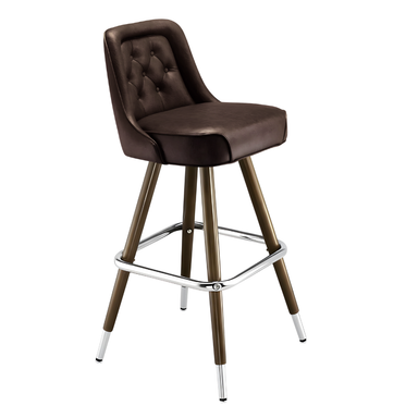 Fudge Brown Royale Diamond bar stool featuring an inner-back diamond tufted design and a softly curved upholstered seat with a sturdy wood metal frame