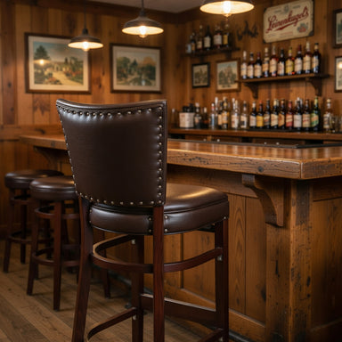 Fudge Brown Urban-style compact counter stools with a matte finish frame and upholstered seating in a restaurant bar setting