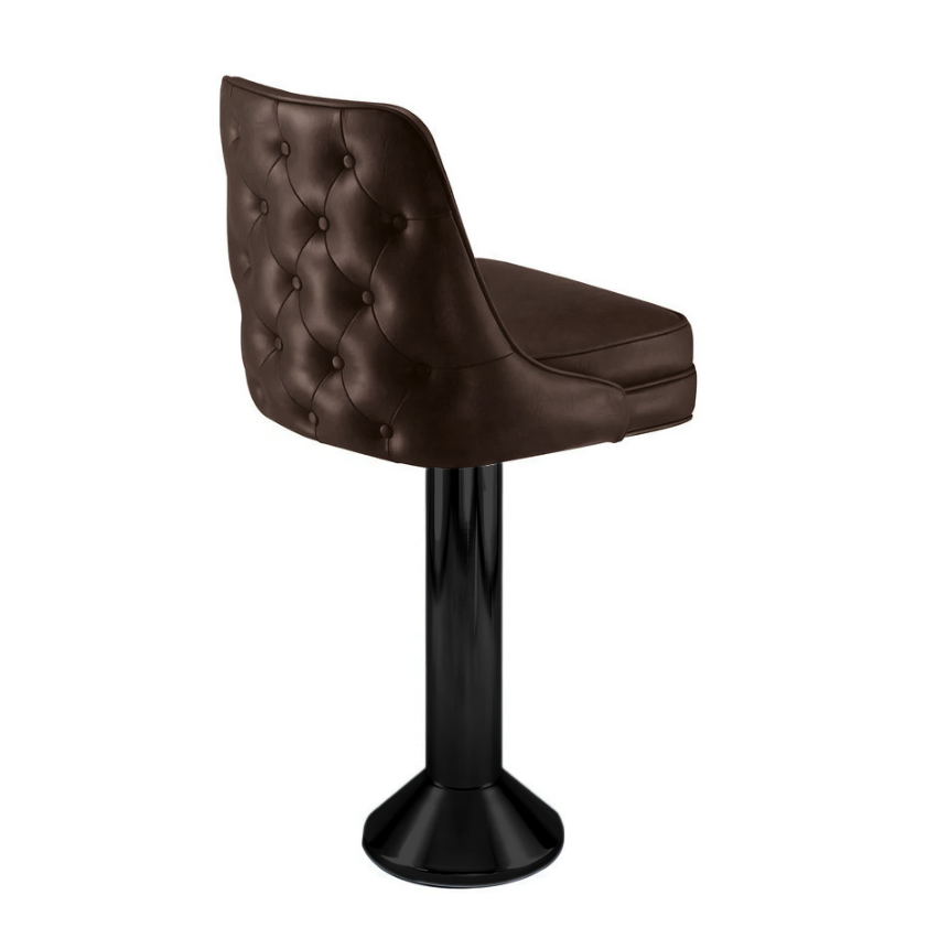 Fudge Coventry Bolted Floor-Mounted Bar Counter Stool with tufted vinyl detail and polished black pedestal base