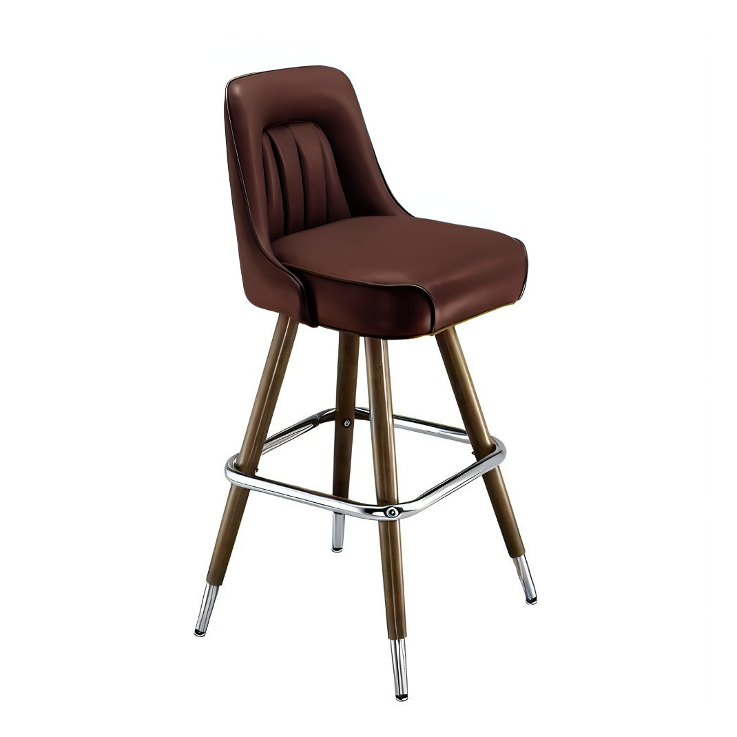 Fudge brown Tufted inner detailing modern bar stool featuring performance upholstery seat with brown metal and silver legs