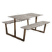 Monterey table set with concrete-look top and long bench, warm bronze metal frame