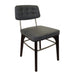 Dark gray upholstered side chair with tufted back and dark wood base