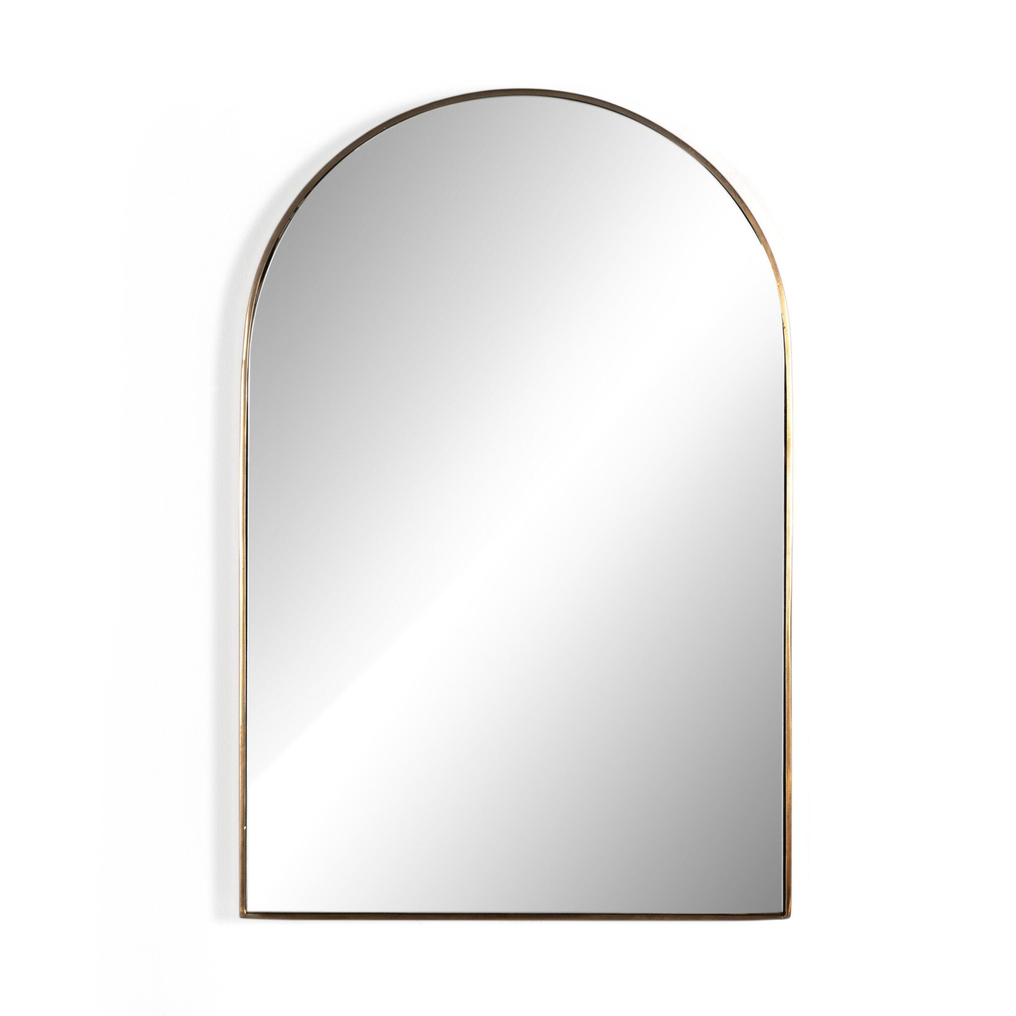 Georgina 21-inch arched wall mirror with a slender polished brass-finished aluminum frame