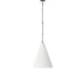 Cone Shaped Modern Grazia matte white plaster pendant light with antiqued iron hardware 