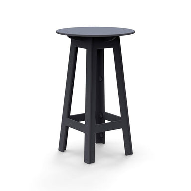 Charcoal grey round bar table with angled legs and cutout frame design