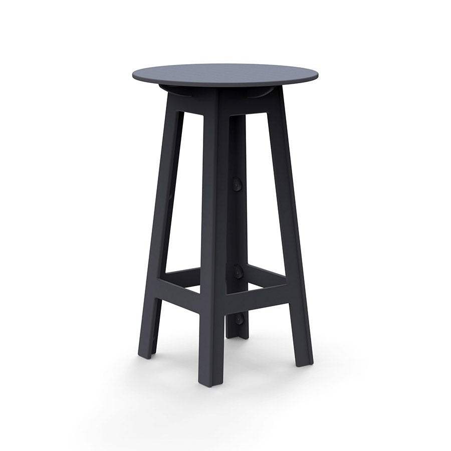 Charcoal grey round bar table with angled legs and cutout frame design