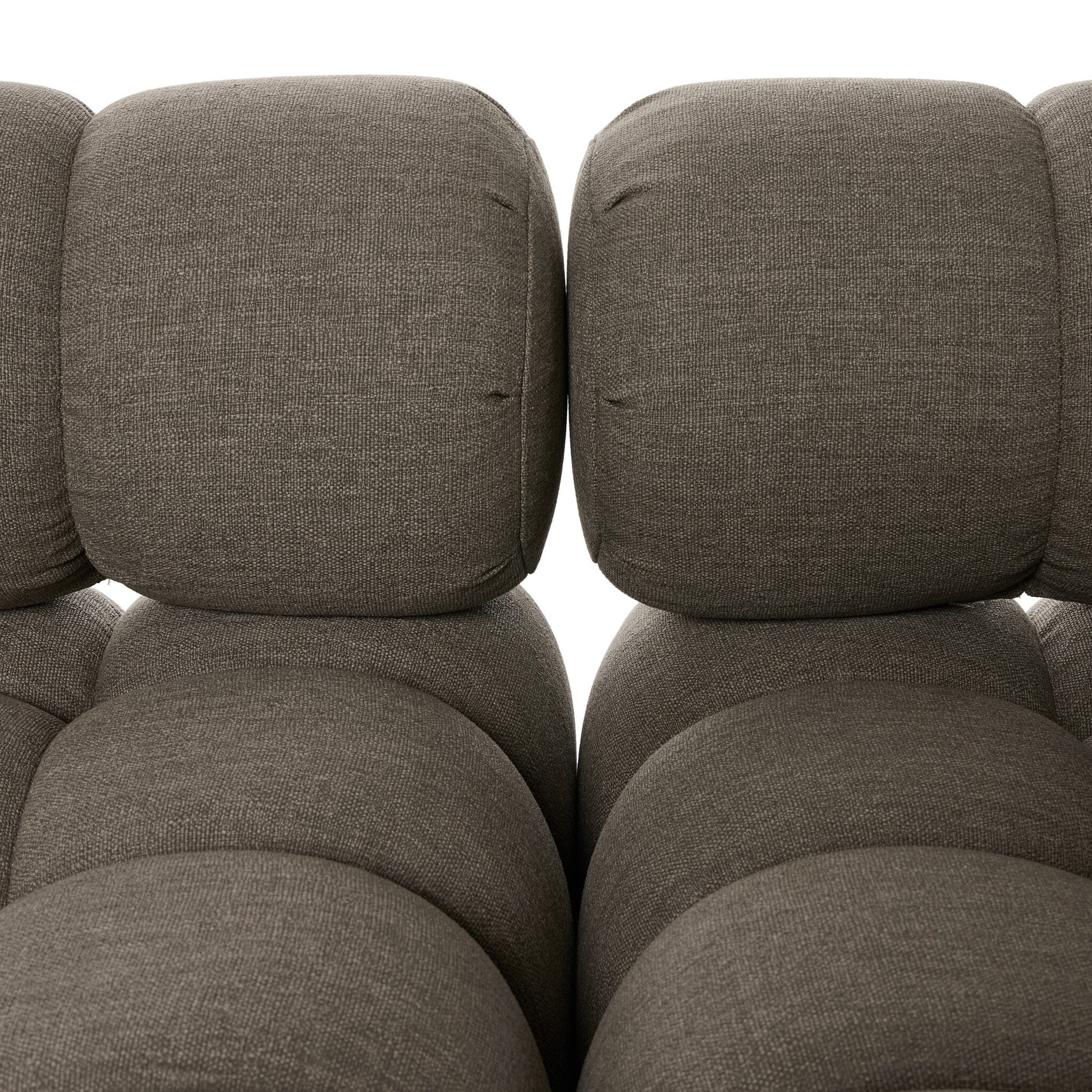 Outdoor sectional sofa in Alessi Fawn close-up of two seat back cushions
