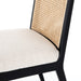 Inner detail Primary Retro-modern armless dining chair with vertical cane weaving and contract-grade upholstery for upscale restaurants