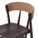 Inner detailing A solid oak dining chair with a paper rush wrapped detail on the back, tapered legs, and a dark finish.