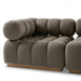 Outdoor sectional sofa in Alessi Fawn with rounded bolster pillows and deep seat cushions