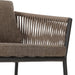 Inner woven detail Porto Outdoor Dining Chair with a natural teak frame and weather-resistant brown rope-weave backrest