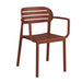 Luna arm chair with slatted back and armrests, terracotta finish
