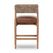 Jazelle Armless Bar Counter Stool Shearling Bolster Back and Oak Wood Frame with Brown Leather Seating Design Idea Retro Mid Century Modern Angle View Back