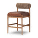 Jazelle Armless Bar Counter Stool Shearling Bolster Back and Oak Wood Frame with Brown Leather Seating Design Idea Retro Mid Century Modern Angle View on White Background