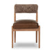 Jazelle Armless Dining Chair Shearling Bolster Back and Oak Wood Frame with Leather Seating on White Background Front Idea