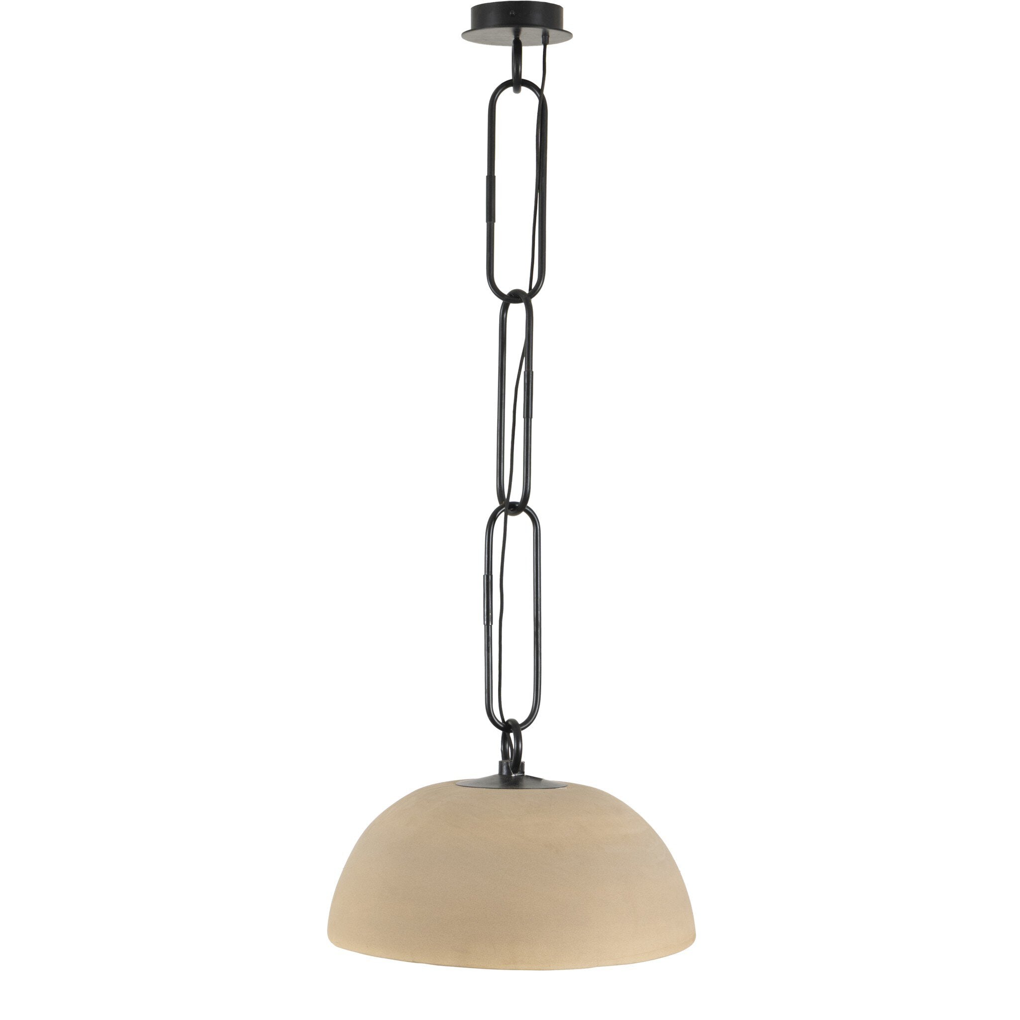 Jesenia 27.5-inch diameter tan speckled ceramic pendant light with oversized black iron chain links