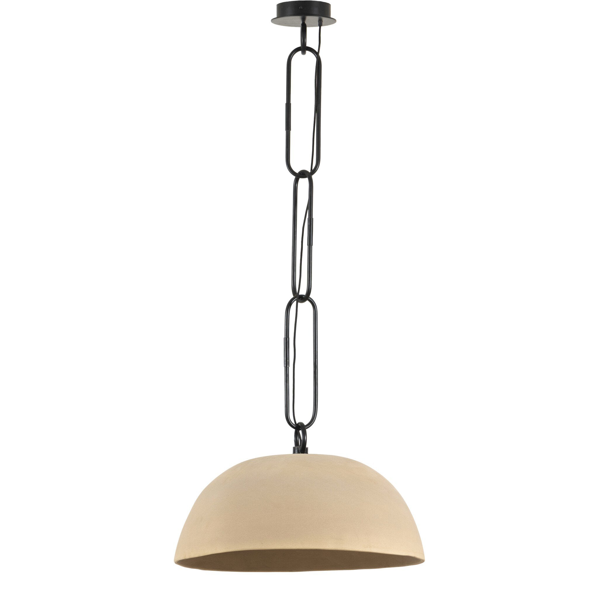 Jesenia 27.5-inch diameter tan speckled ceramic pendant light with oversized black iron chain links full image