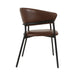 Arlo arm chair with brown leather-look seat and back, dark metal arm supports