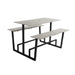 Monterey table set with concrete-look top and bench, black metal frame