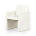 Plush Kima Dining Chair Angled View Contemporary Modern Upholstered White Chair with Detailed Fabric on White Background